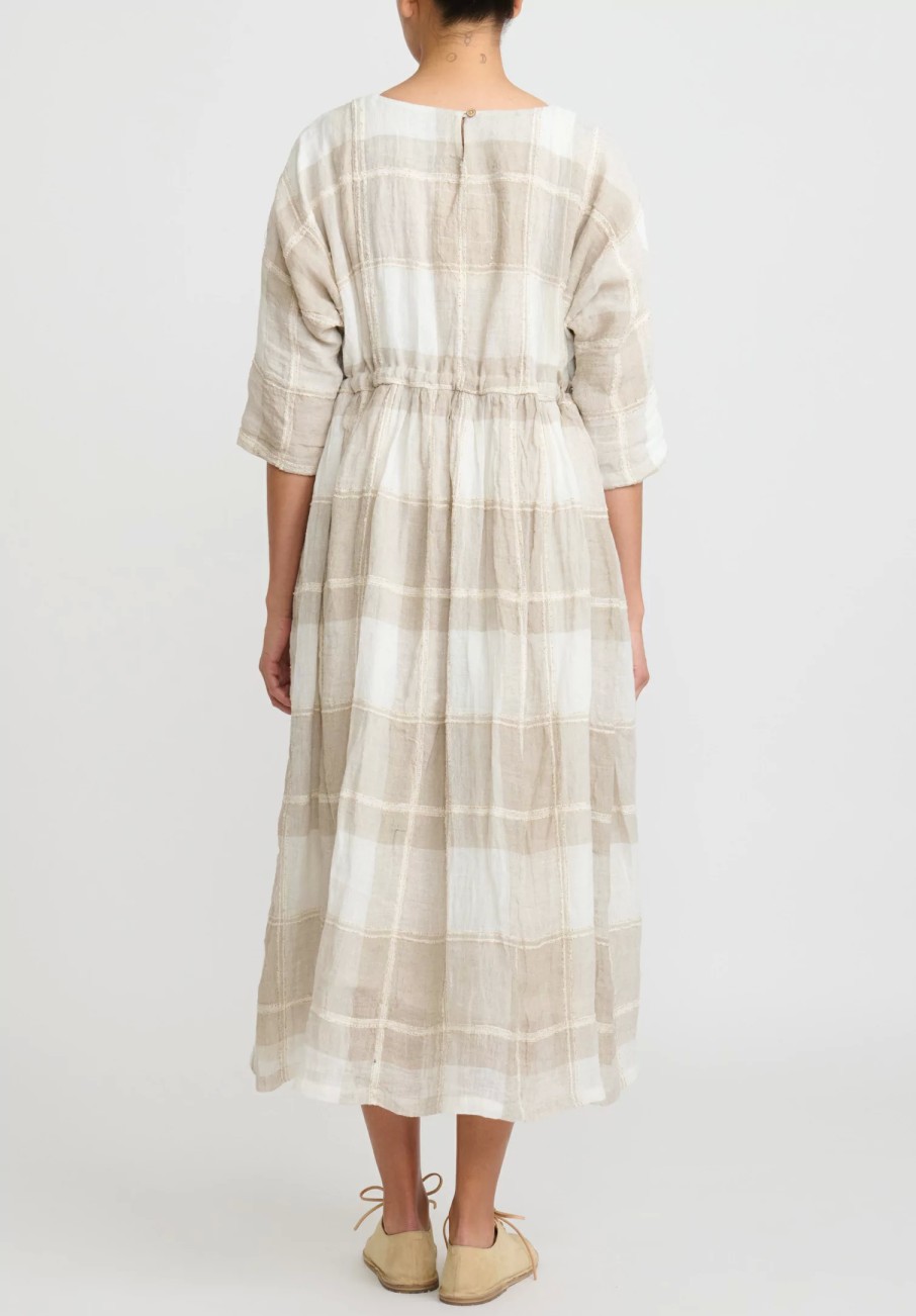 A Tentative Atelier Dresses | Gathered Check Dress In Natural Plaid