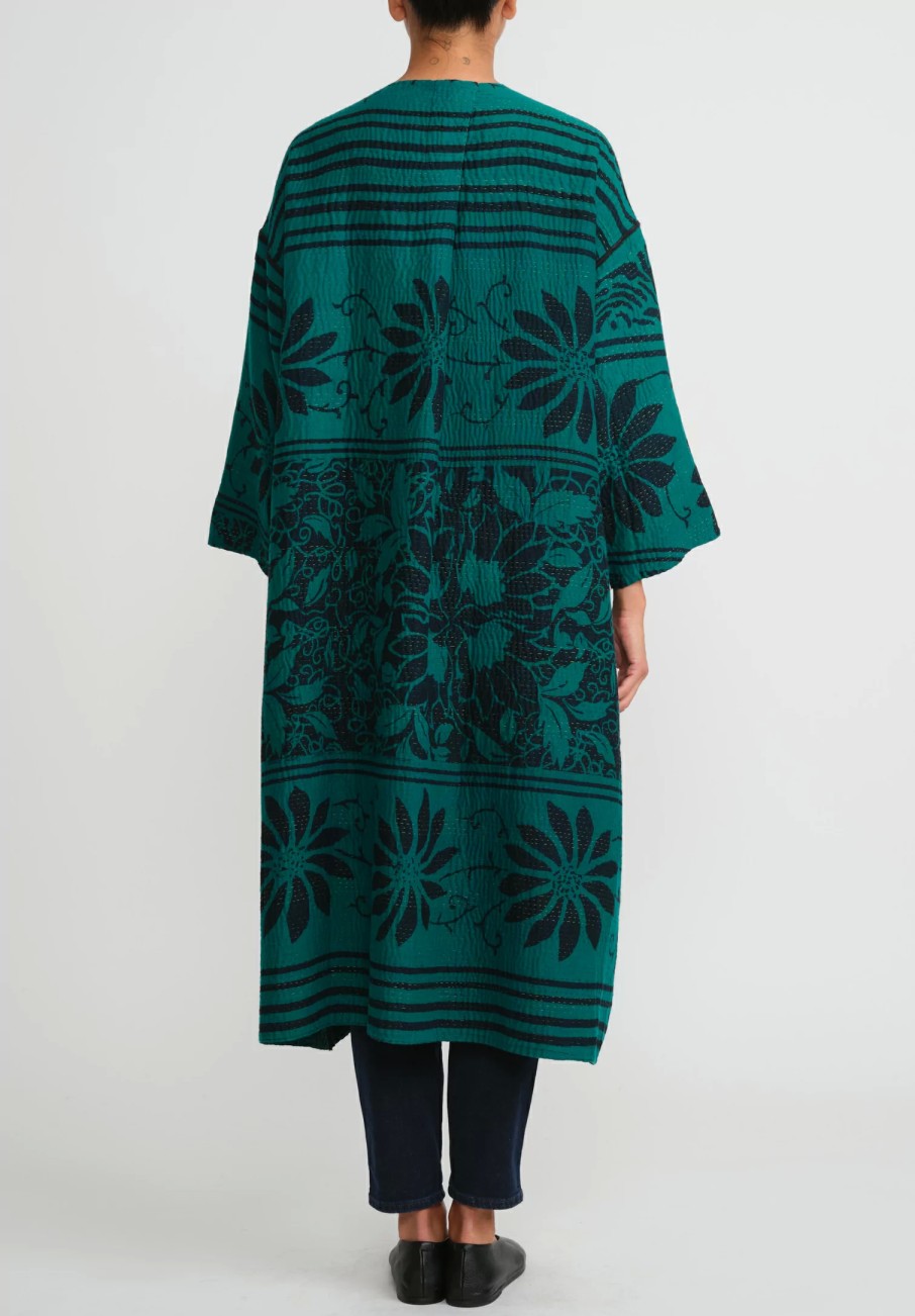 Mieko Mintz Coats & Dusters | 4-Layer Vintage Cotton & Silk Duster In Emerald Green