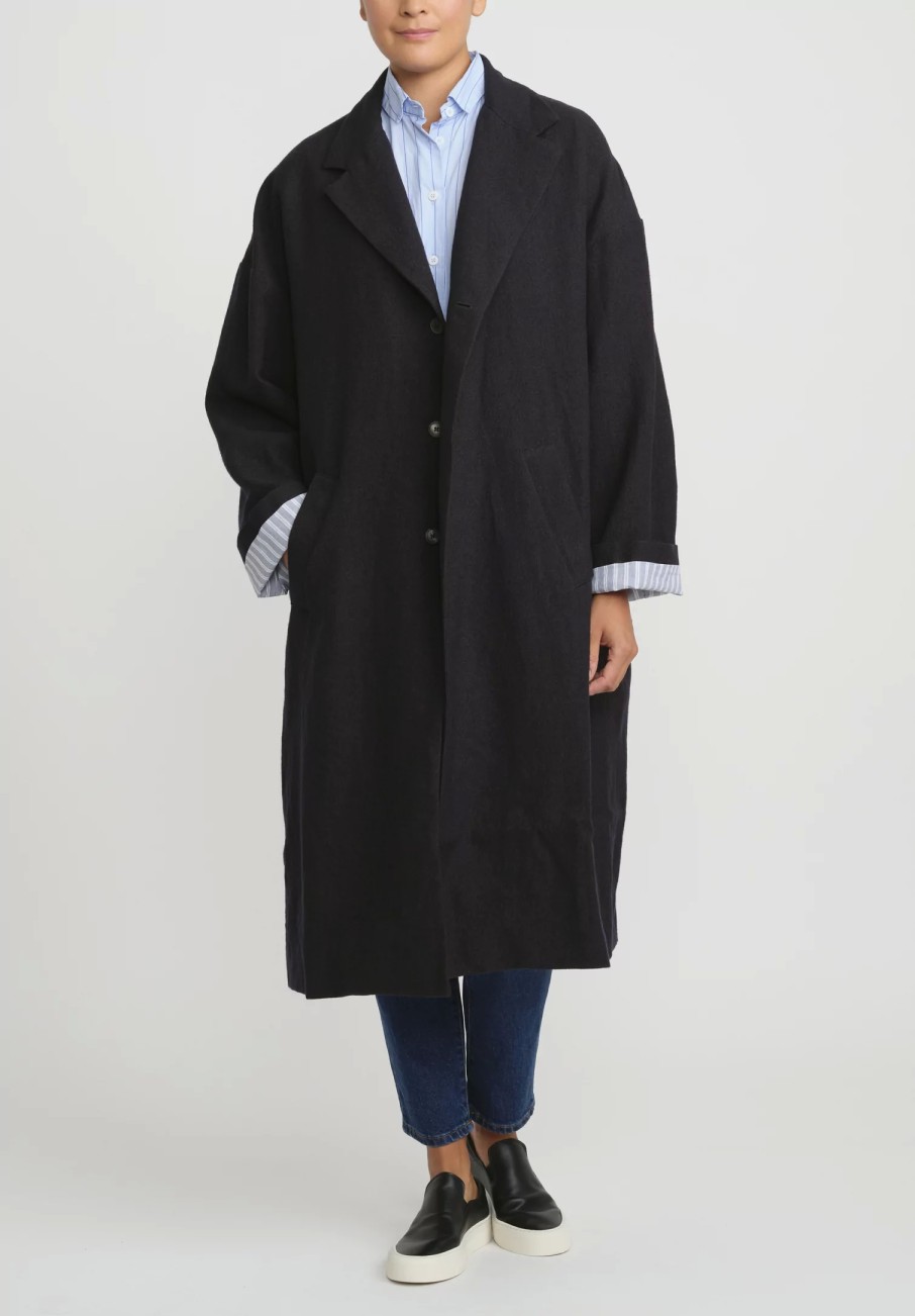 Bergfabel Coats & Dusters | Linen Wool Jacquard Moon Coat In Viola Grey