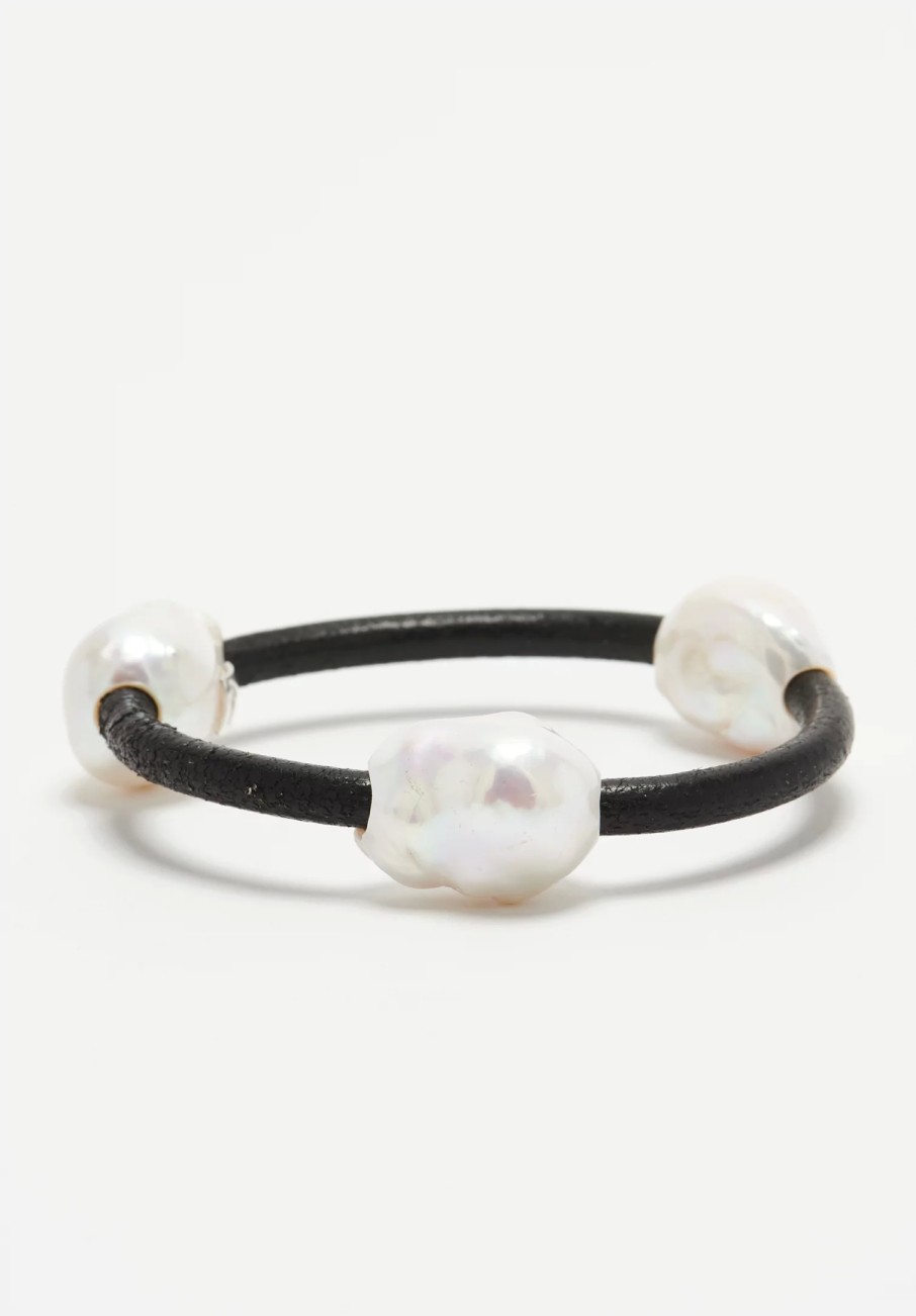 Monies Bracelets | Baroque Pearl And Leather Bangle Bracelet Iv