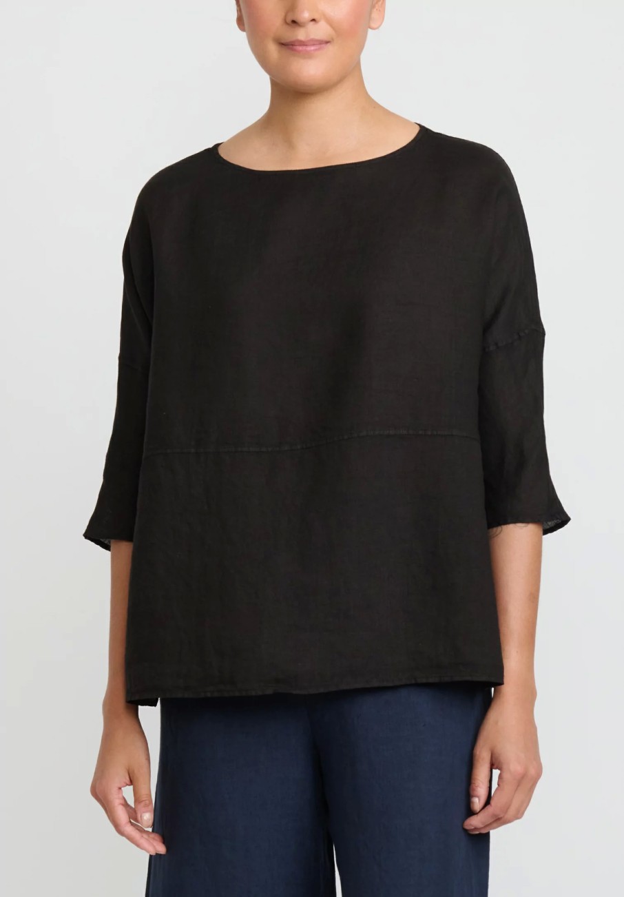 Antonelli Tops | Linen Boatneck Cipresso Top In Black