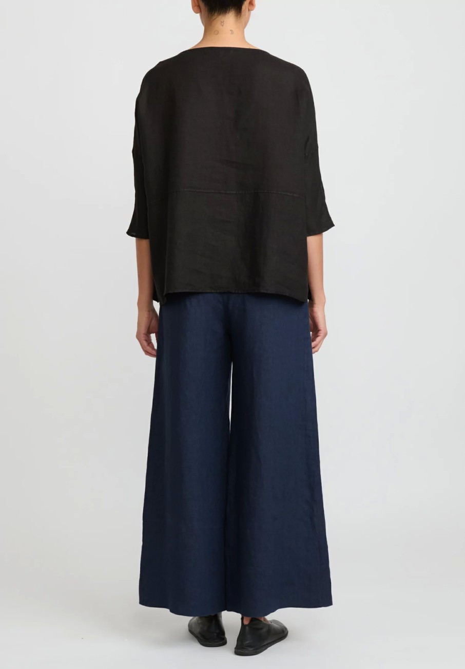 Antonelli Tops | Linen Boatneck Cipresso Top In Black