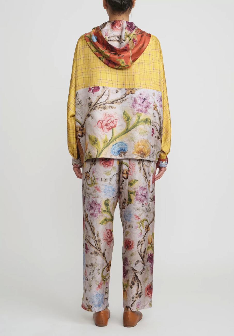 Bokja Pants | Silk Twill Riverside Print Toto Pants In Cream, Blue & Pink