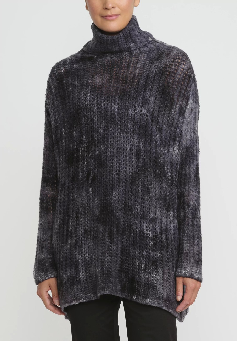 Avant Toi Knitwear | Hand-Painted Cashmere & Silk Cobb Knit Turtleneck In Marmo Grey