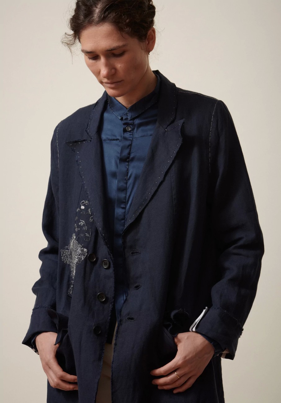 Umit Unal Coats & Dusters | Linen Long Duster Jacket In Navy Blue