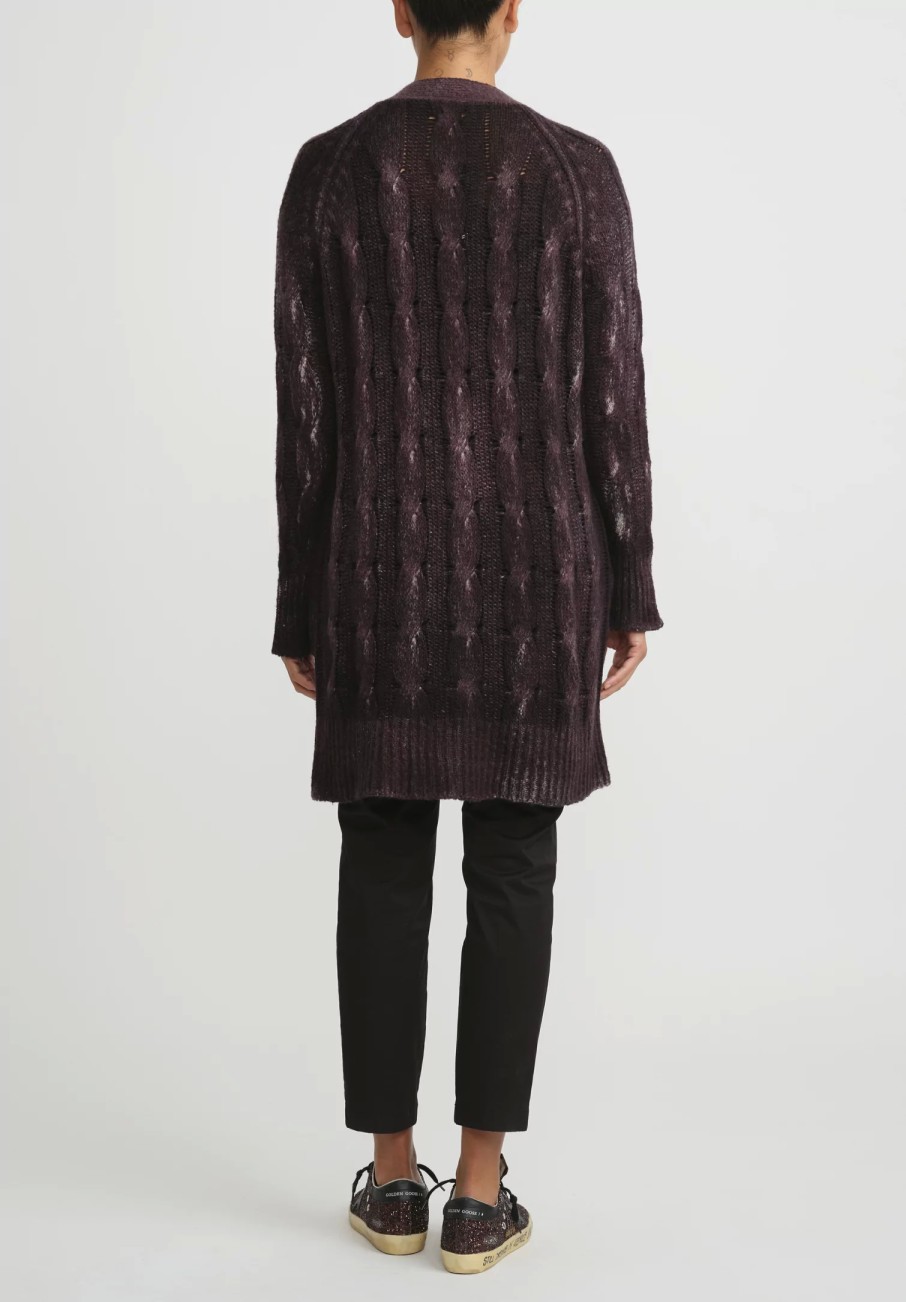 Avant Toi Knitwear | Hand-Painted Cashmere & Silk Cable Knit Cardigan In Seppia Purple