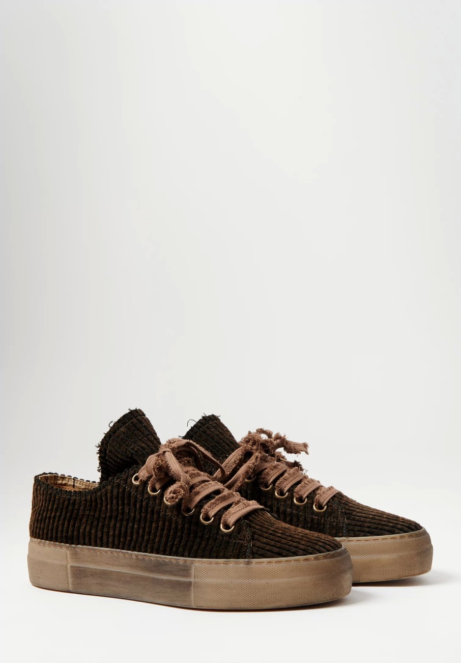 Uma Wang Sneakers | Cotton Velvet Striped Low Tennis Shoes In Dark Brown