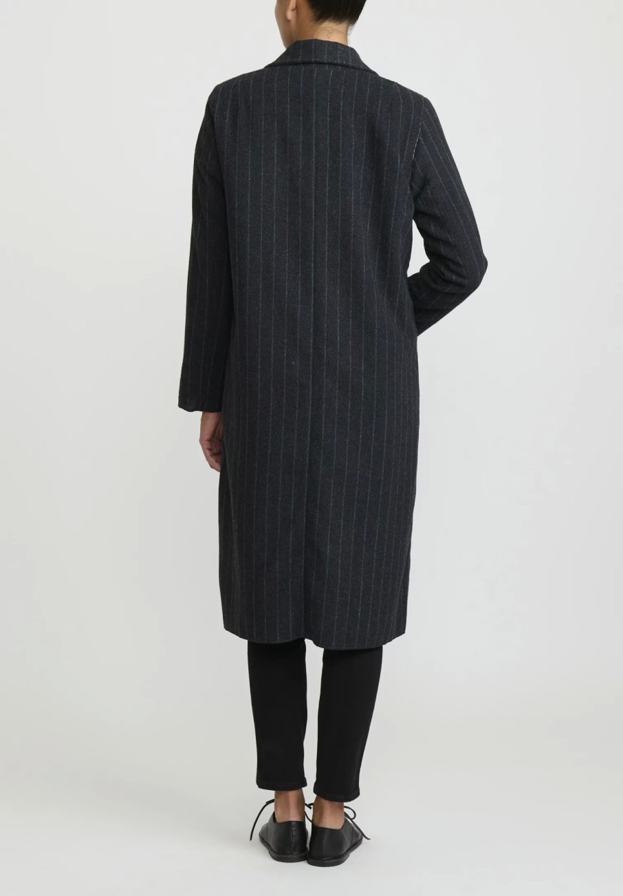 Umit Unal Coats & Dusters | Hand-Stitched Pinstripe Wool Coat In Blue & Black