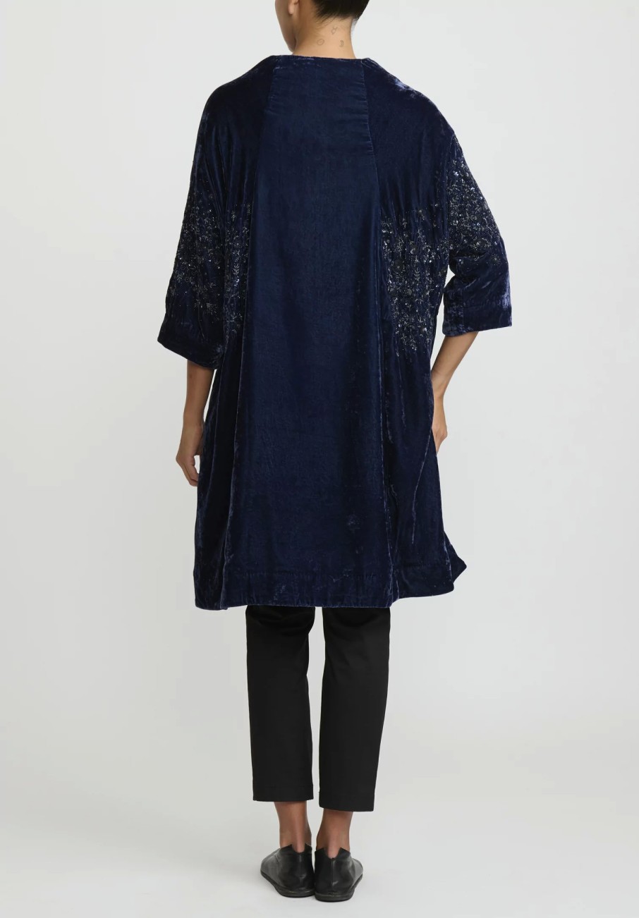 AODress Decorative Coats | Niwa Spray Beaded Velvet Cocoon Coat In Tanzanite Blue