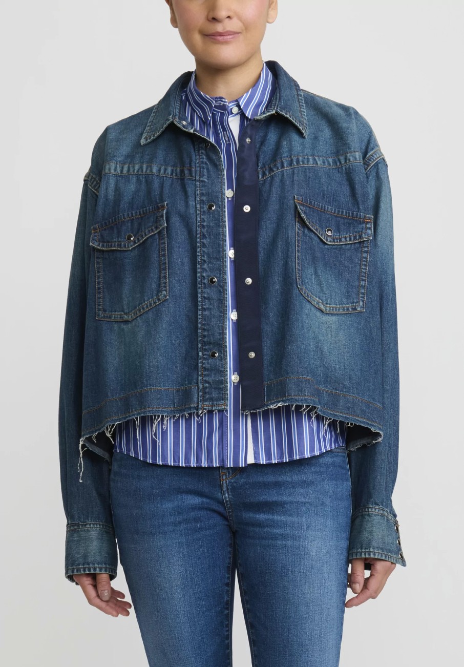 Sacai Denim | Shirt Jacket In Denim And Blue Stripe