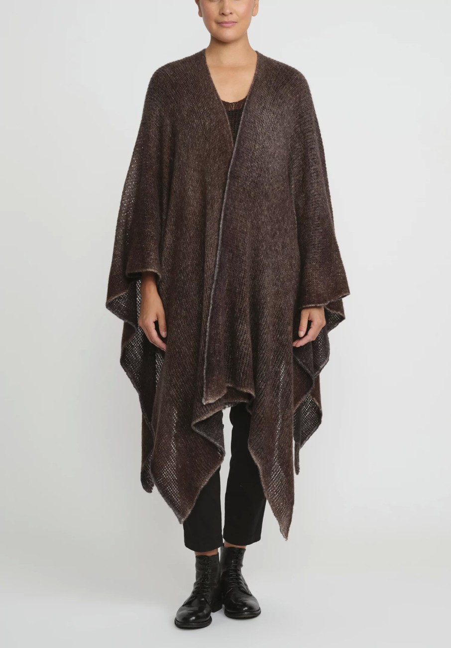 Avant Toi Ponchos | Hand-Painted Cashmere & Silk Off-Gauge Poncho In Nero Gianduia Brown