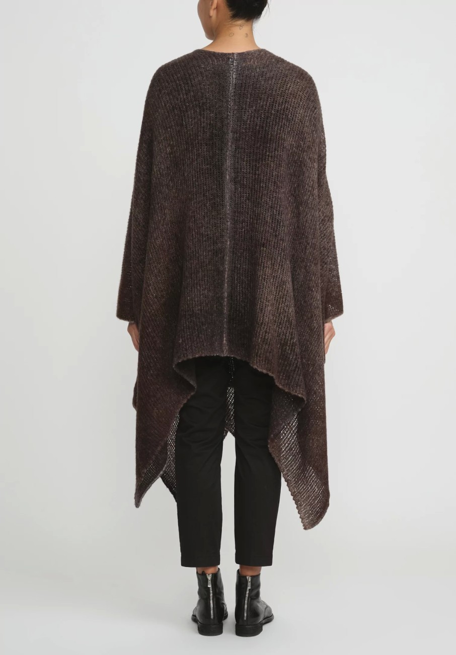 Avant Toi Ponchos | Hand-Painted Cashmere & Silk Off-Gauge Poncho In Nero Gianduia Brown