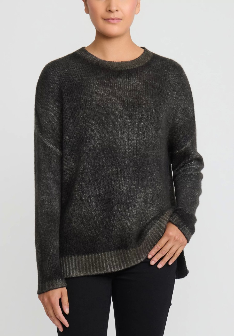 Avant Toi Knitwear | Hand-Painted Cashmere & Silk Oversized Sweater In Nero Mushroom Grey