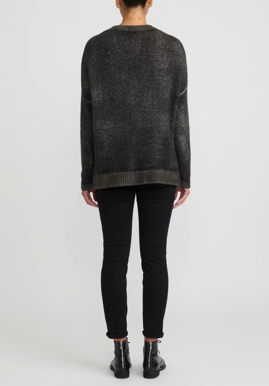 Avant Toi Knitwear | Hand-Painted Cashmere & Silk Oversized Sweater In Nero Mushroom Grey