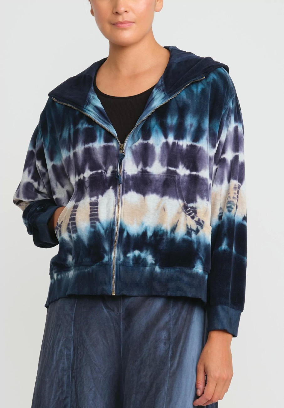 Gilda Midani Jackets | Pattern Dyed Mini Midani Hoodie In Blue Indigo Row