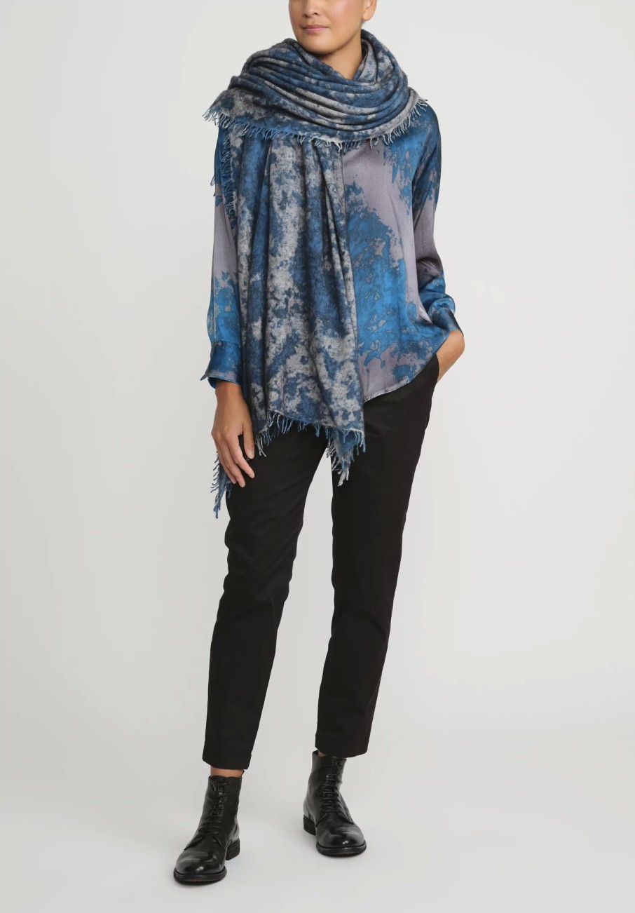 Avant Toi Shirts & Blouses | Silk Spot And Velo Shirt In Nero Turchese Blue