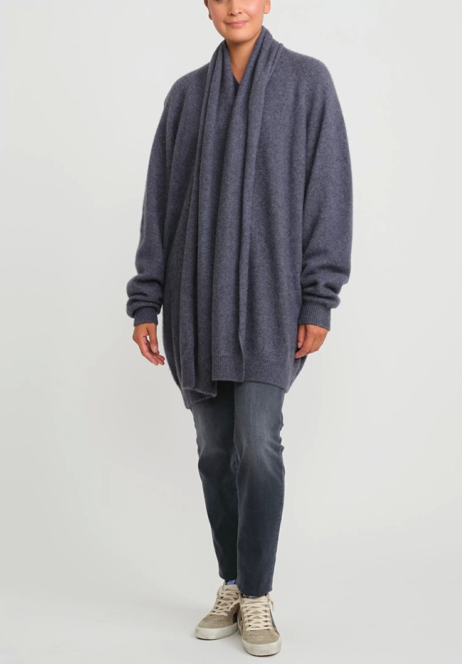 Frenckenberger Knitwear | Cashmere Long Grandpa Cardigan In Indigo Blue