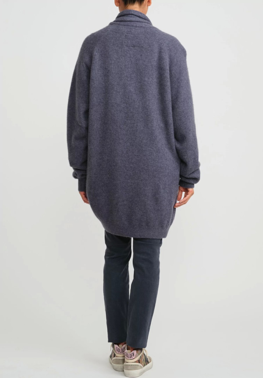 Frenckenberger Knitwear | Cashmere Long Grandpa Cardigan In Indigo Blue