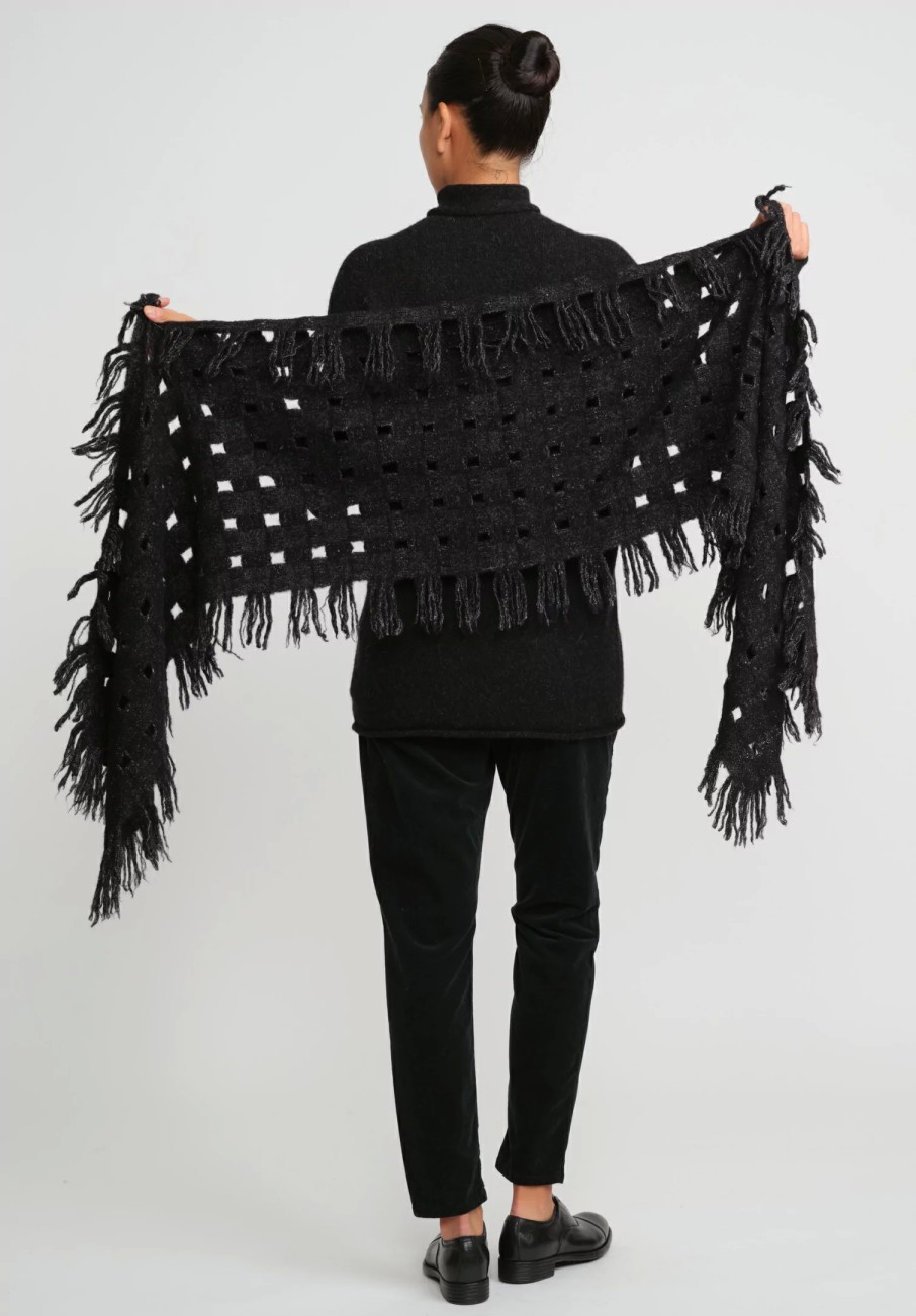 Lauren Manoogian Scarves & Shawls | Handwoven Baby Alpaca Grid Scarf In Black Melange & White Fleck