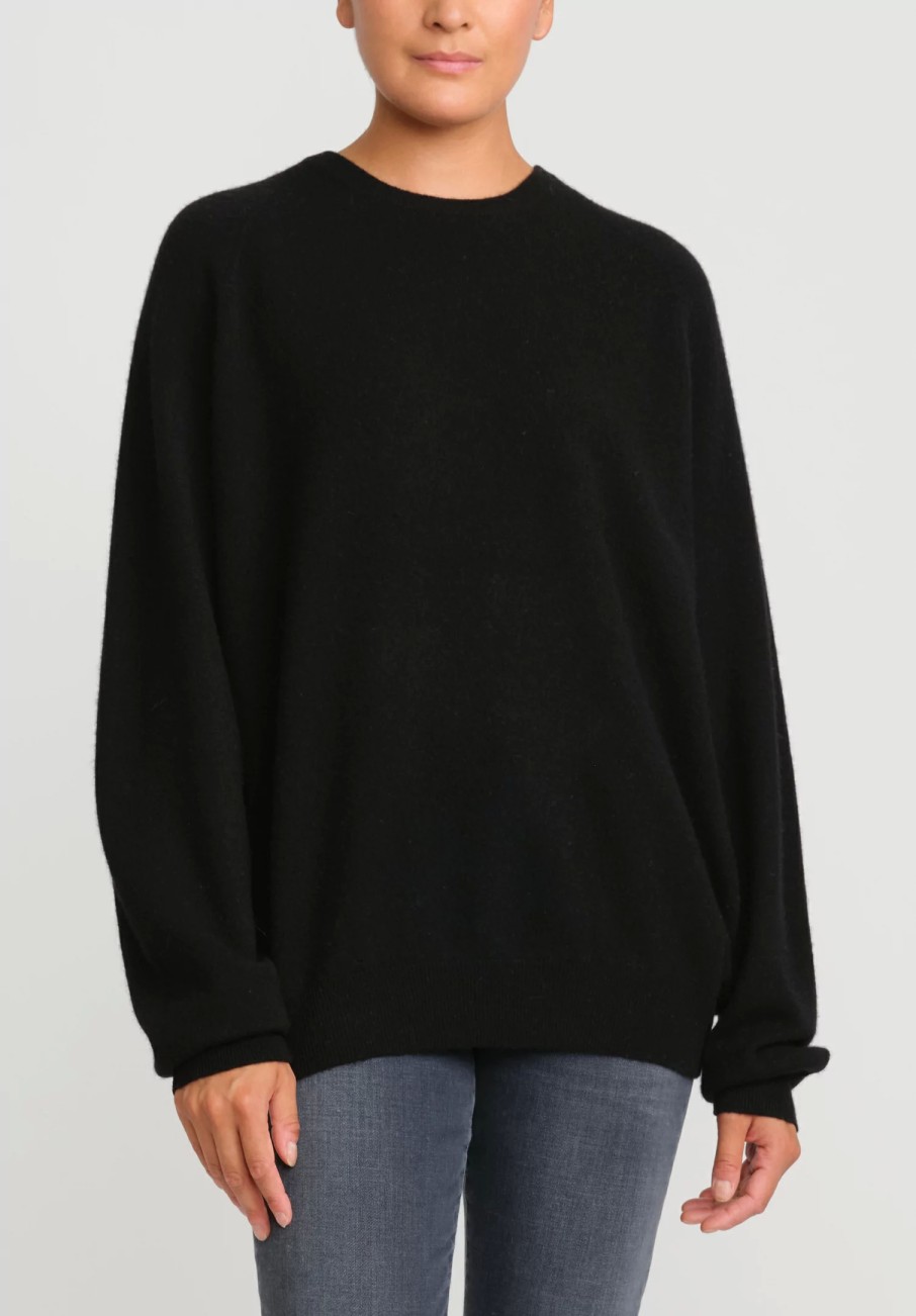 Frenckenberger Knitwear | Cashmere Boyfriend Round Neck Sweater In Black