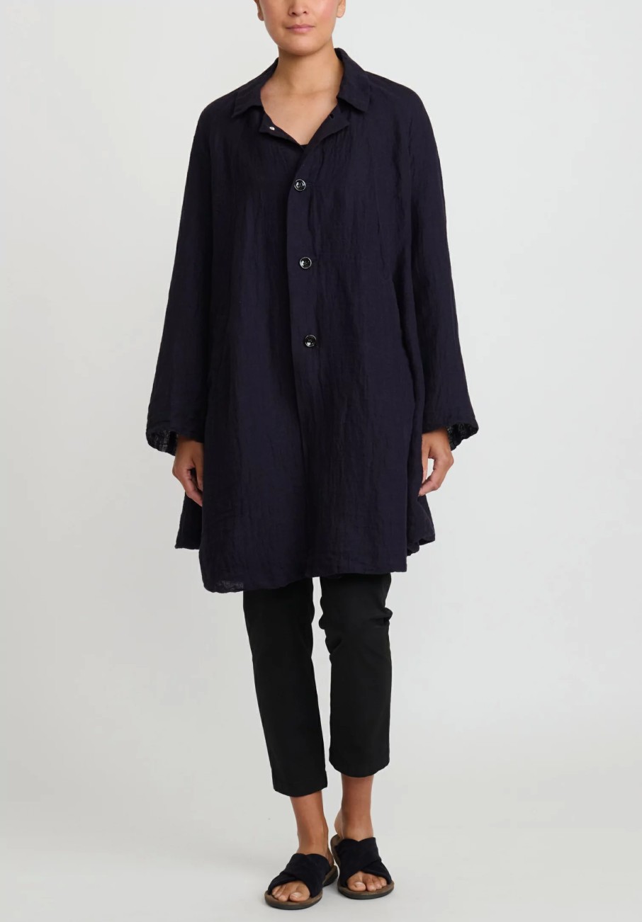 Kaval Jackets | Linen Gauze Dohchu Coat In Navy Blue