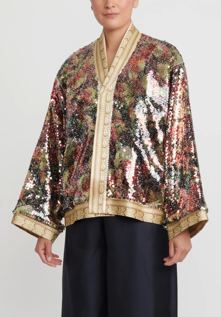 Rianna + Nina One Of A Kind | One-Of-A-Kind Reversible Sequin Bomber Jacket In Cream Multi