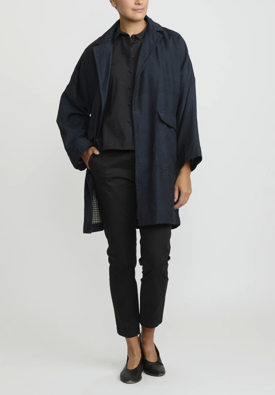 AODress Coats & Dusters | Wool Middle Coat With Embroidered Belt In Raat Navy Blue