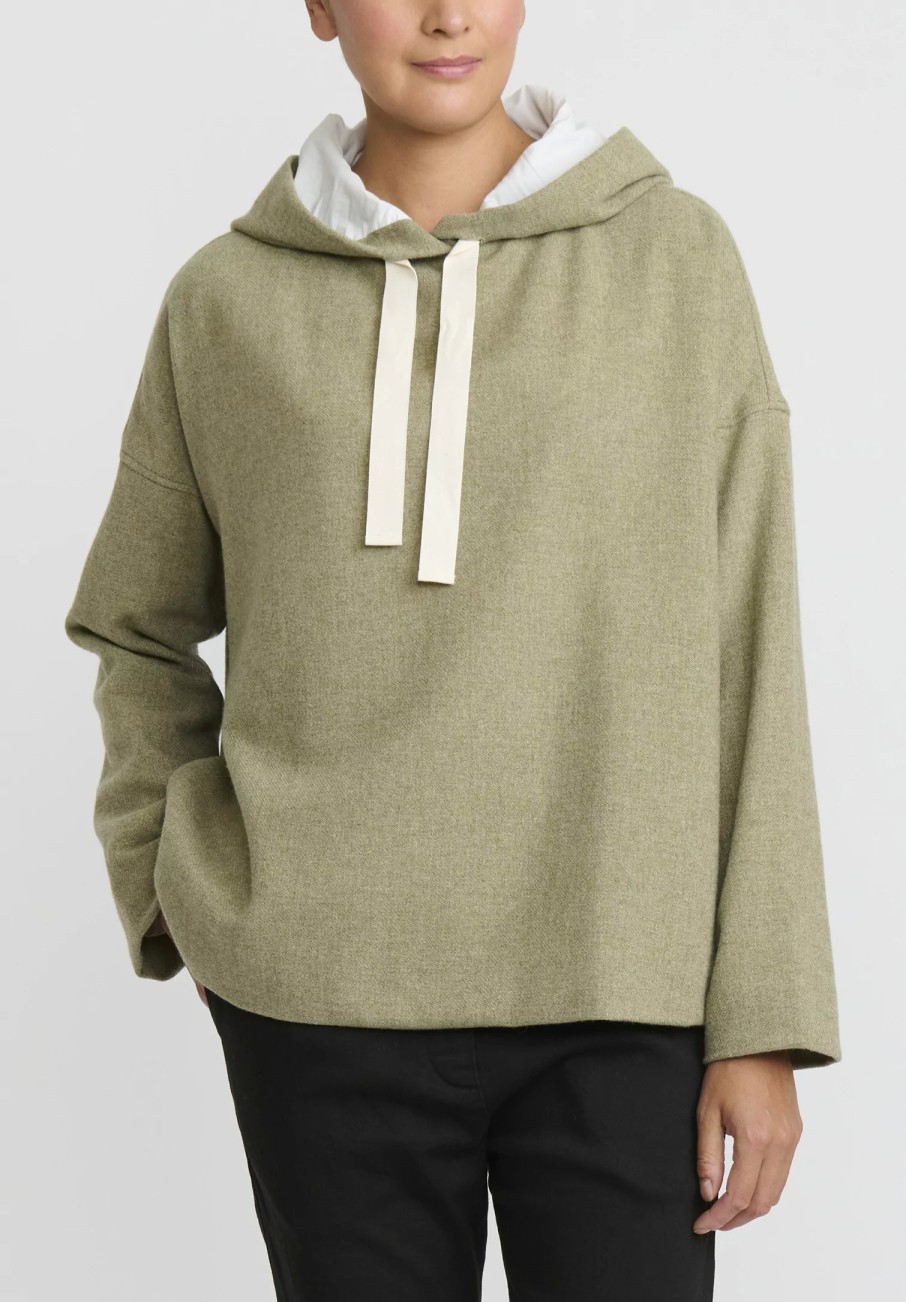 Album di Famiglia Tops | Serie Numerata Wool & Cashmere Hoodie In Olive Green