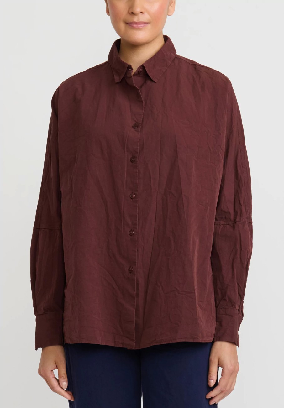 Casey Casey Shirts & Blouses | Paper Cotton ''Waga Soleil'' Shirt In Burgundy Red