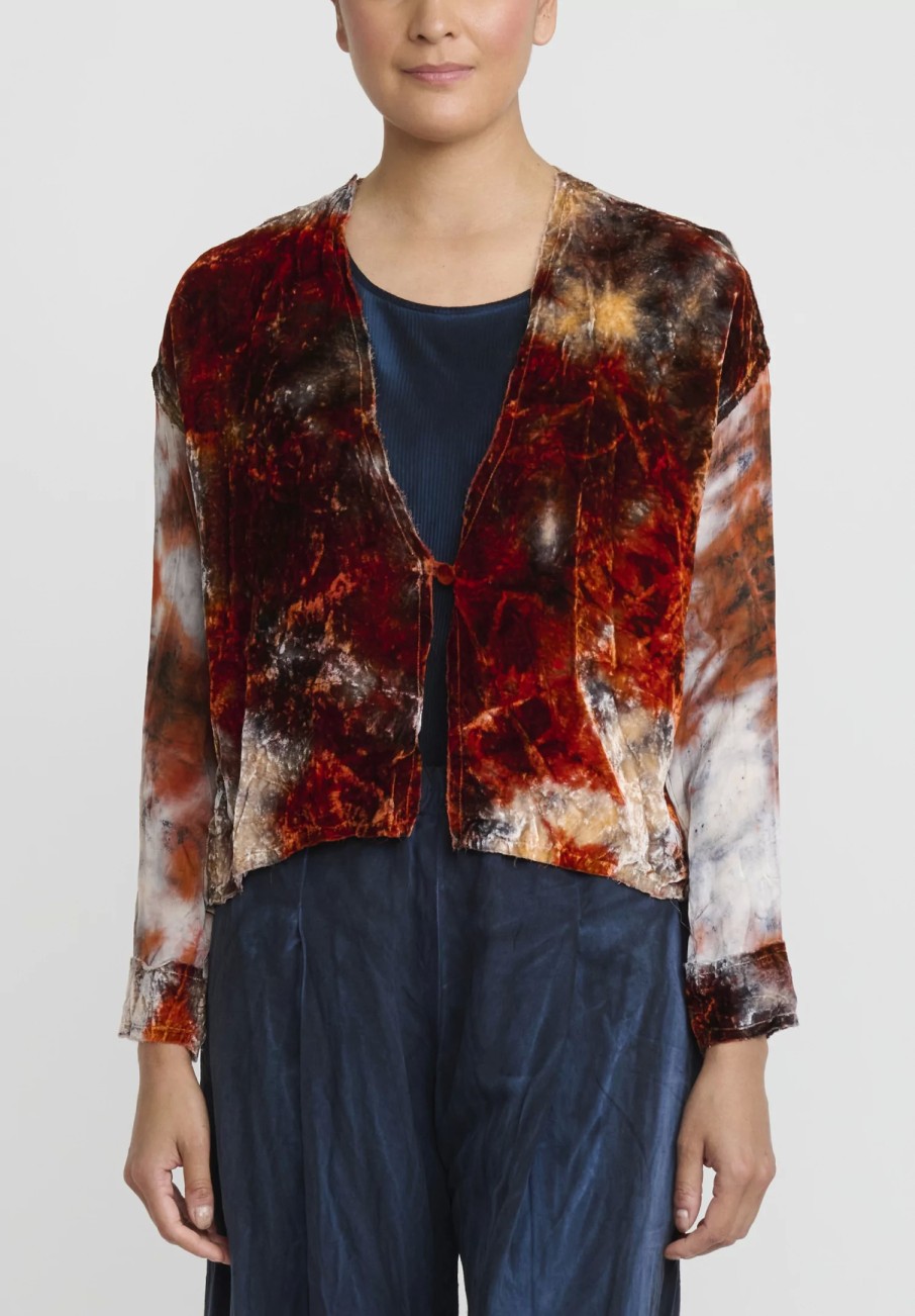 Gilda Midani Jackets | Velvet ''Gilet'' Jacket In Steel Planet Red And Blue