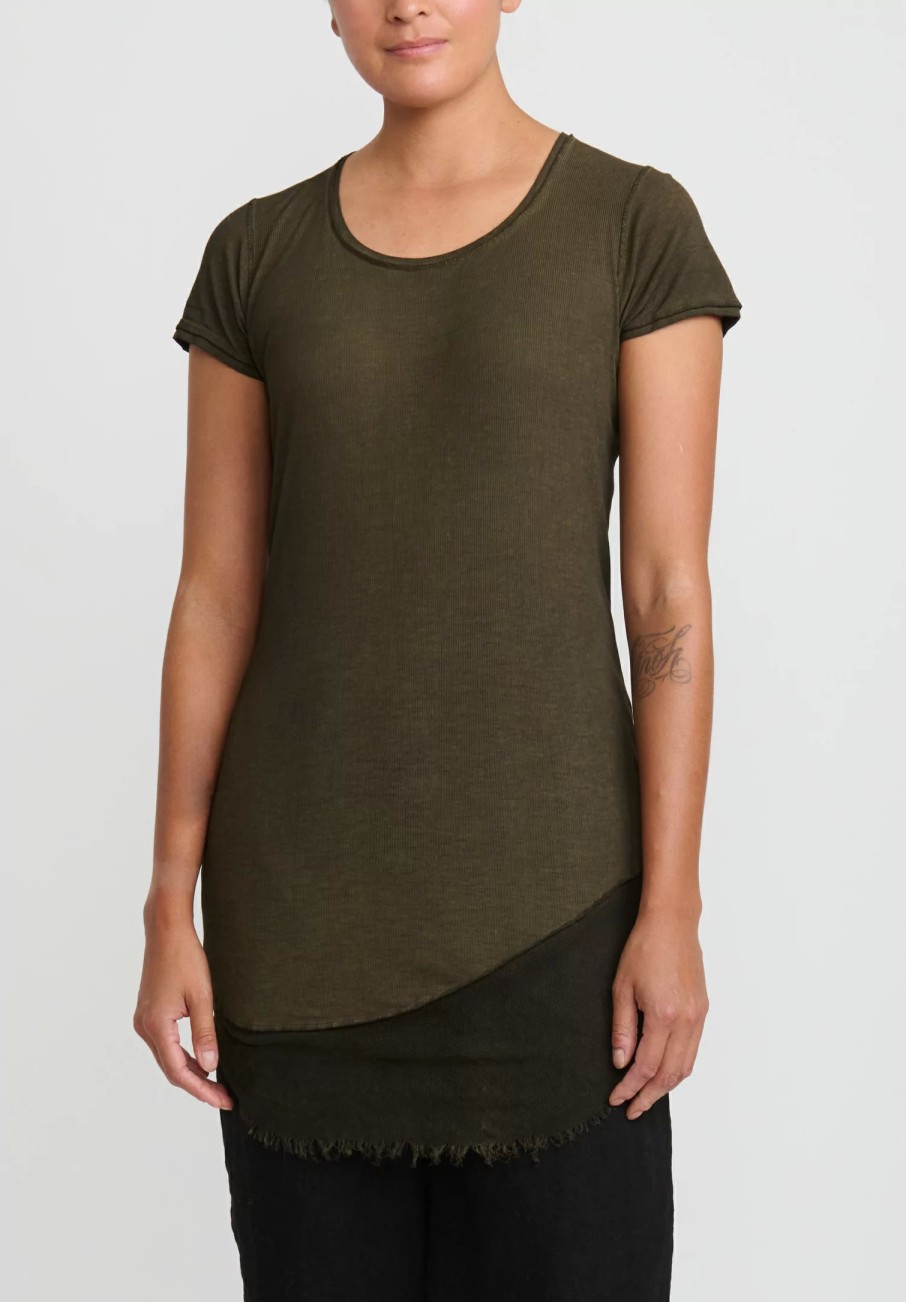 Rundholz Dip Tops | Cotton & Mesh Short Sleeve T-Shirt In Khaki Cloud Green