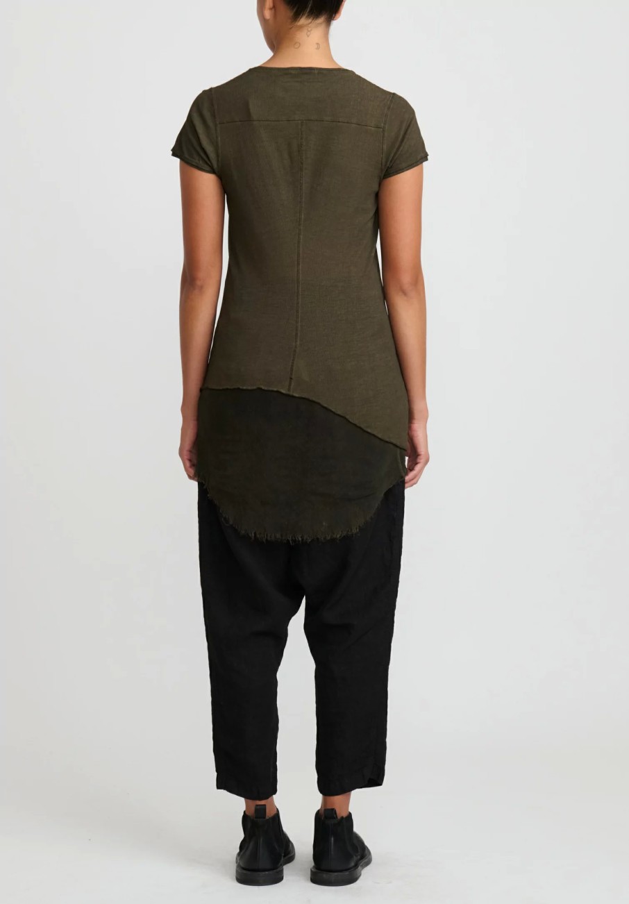 Rundholz Dip Tops | Cotton & Mesh Short Sleeve T-Shirt In Khaki Cloud Green