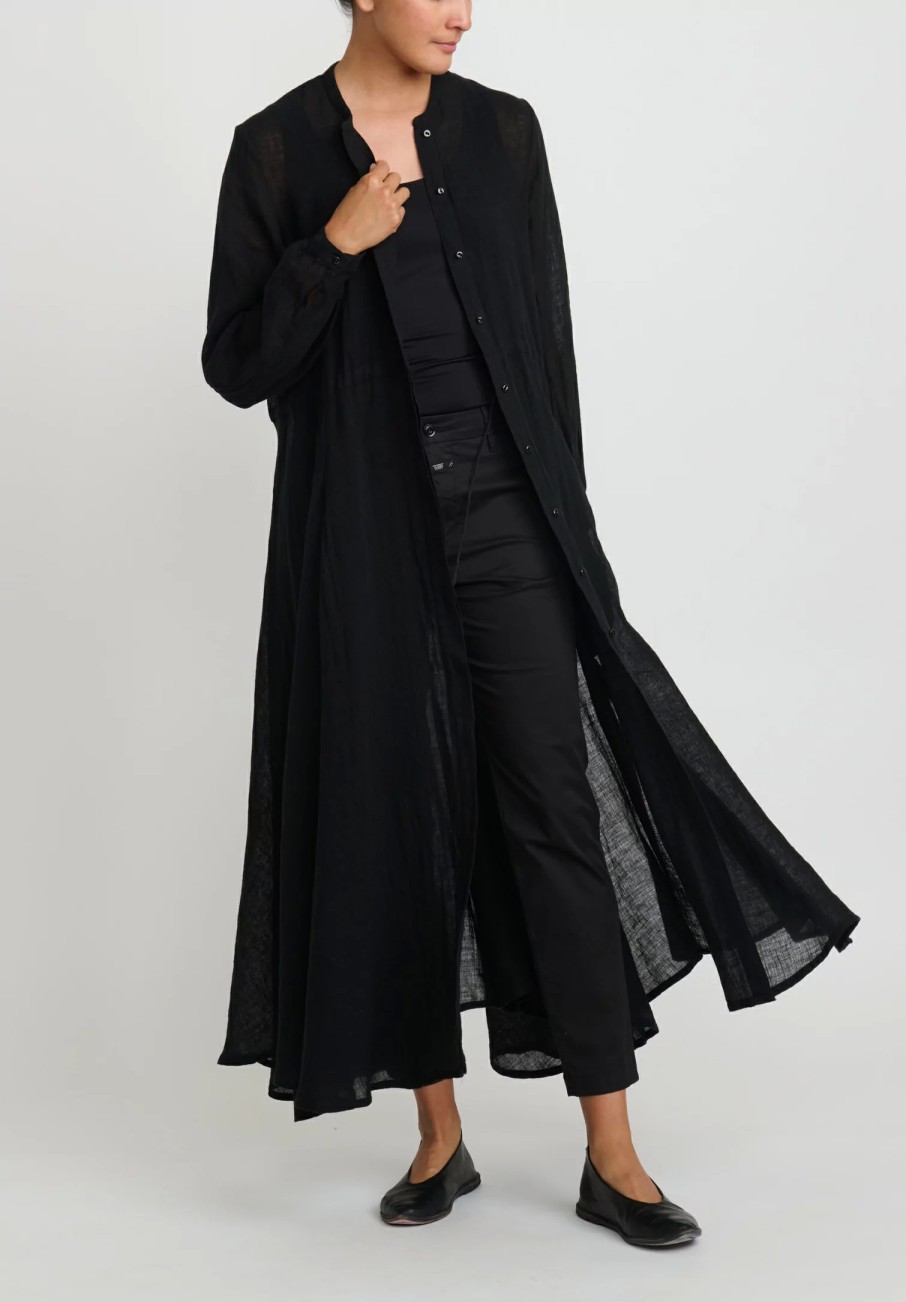 Kaval Dresses | Linen Gauze Long Button-Up Dress In Black