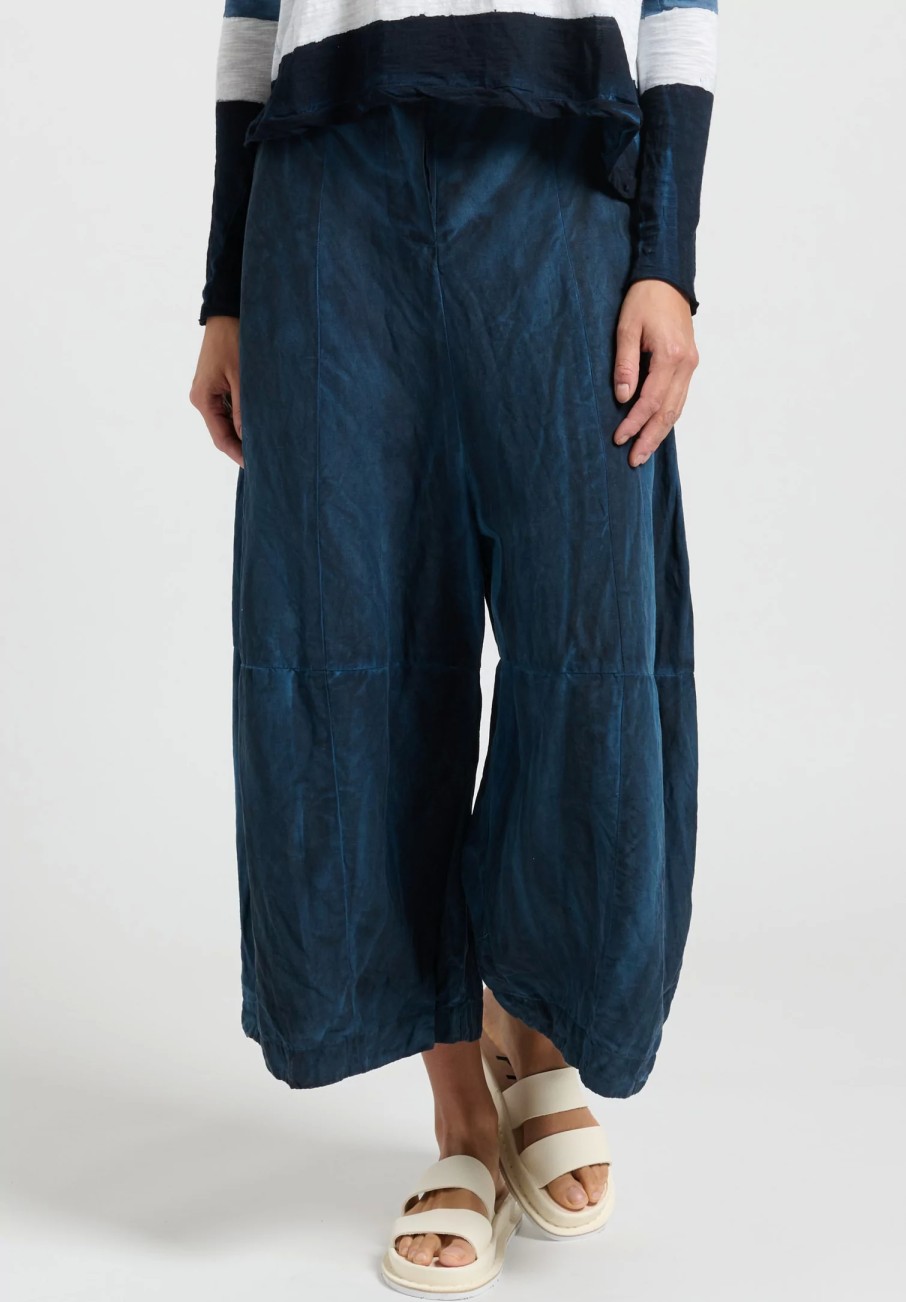 Gilda Midani Pants | Solid Linen And Silk Egg Pants In Last Blue