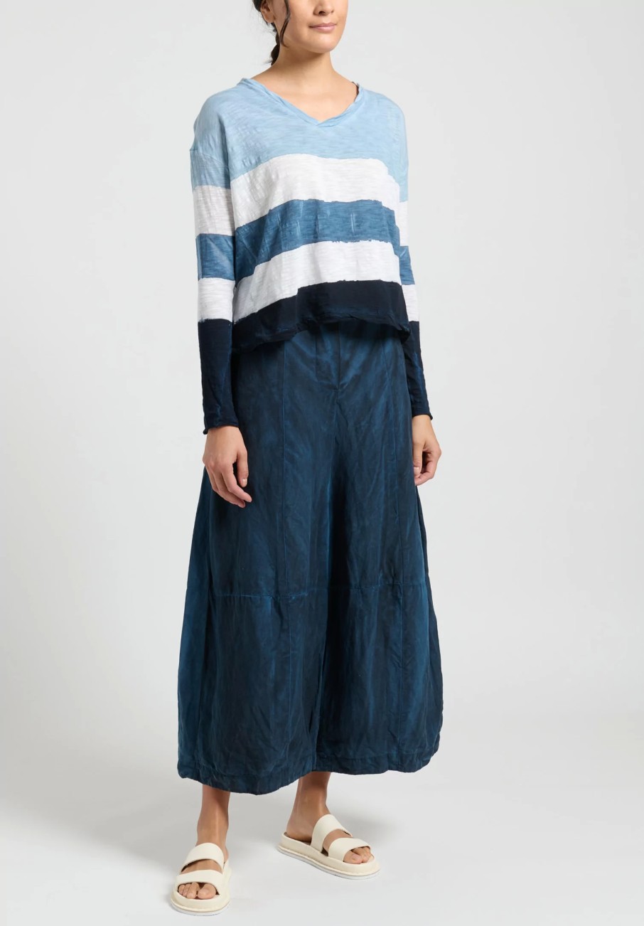 Gilda Midani Pants | Solid Linen And Silk Egg Pants In Last Blue