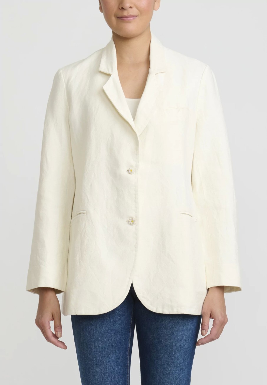 Péro Jackets | Handmade Linen ''Simple'' Jacket In Ivory White