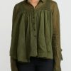 Rundholz Dip Shirts & Blouses | Cotton Gathered Shirt In Olive Green