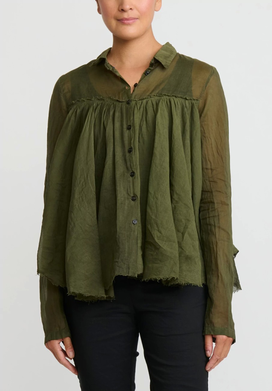 Rundholz Dip Shirts & Blouses | Cotton Gathered Shirt In Olive Green