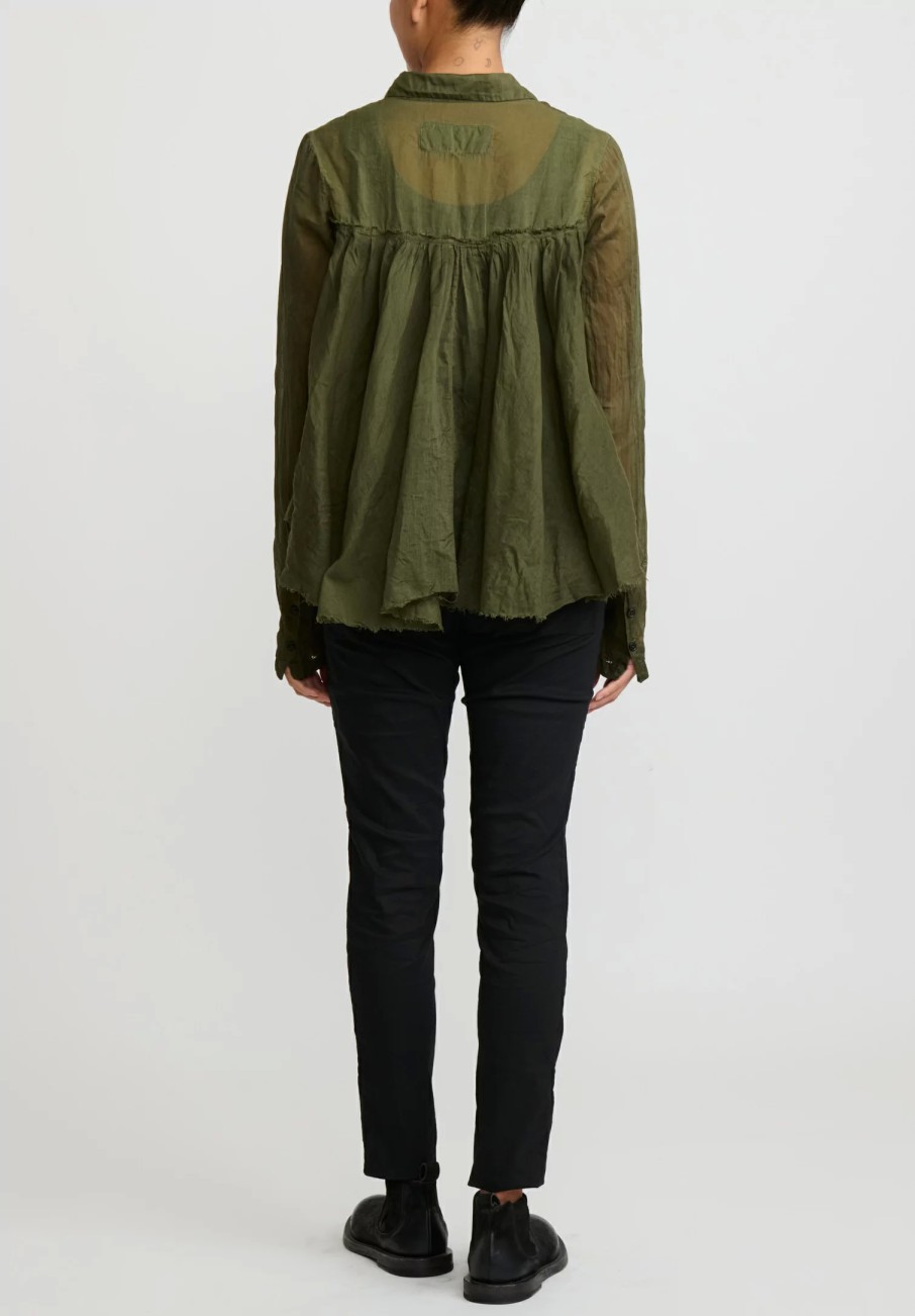 Rundholz Dip Shirts & Blouses | Cotton Gathered Shirt In Olive Green