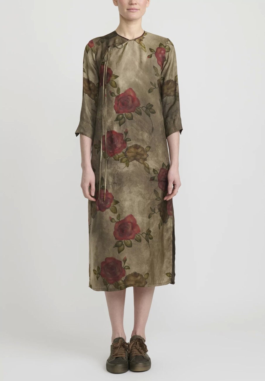 Uma Wang Dresses | Moulay ''Agina" Floral Print Dress In Army Green & Red