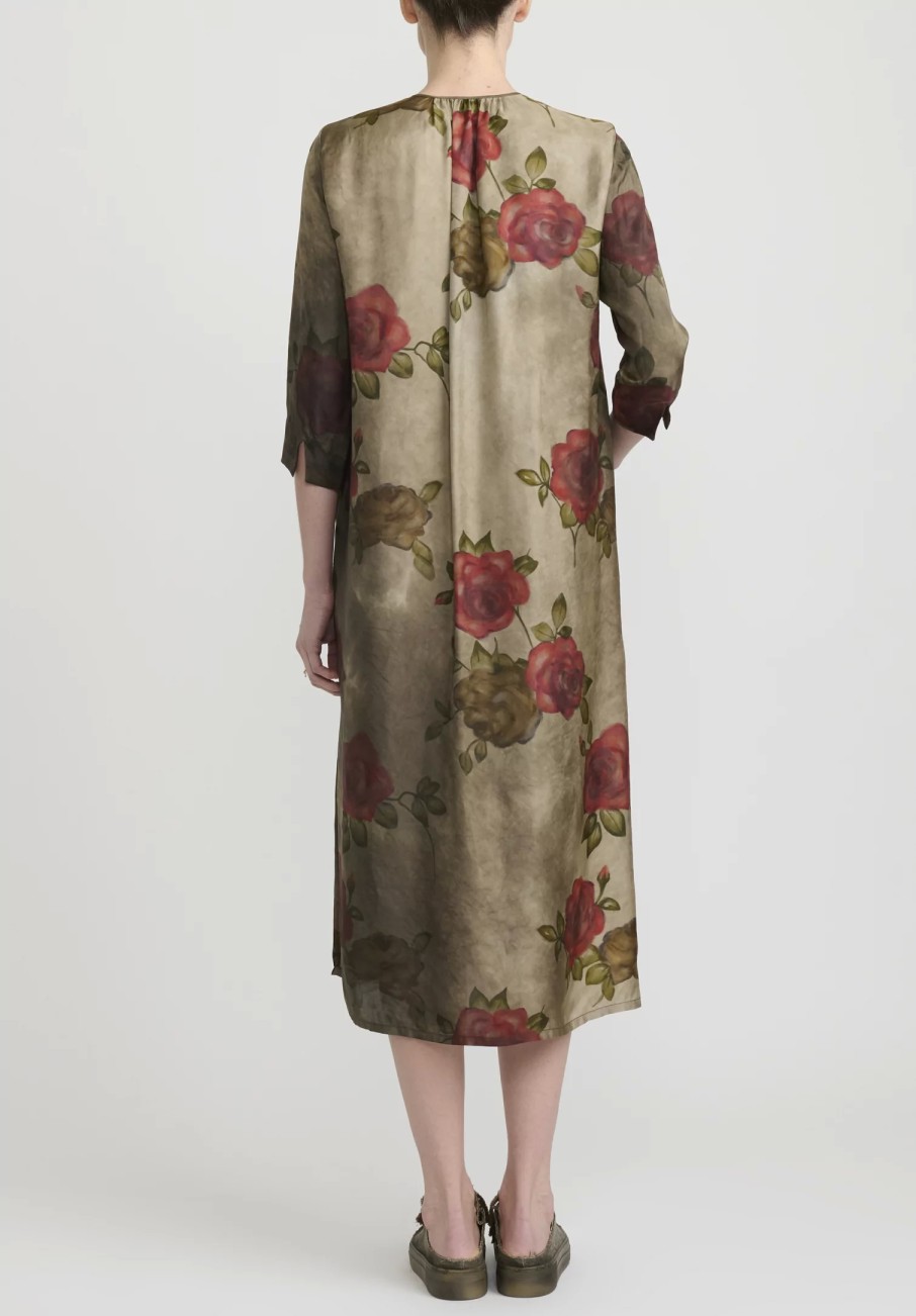 Uma Wang Dresses | Moulay ''Agina" Floral Print Dress In Army Green & Red