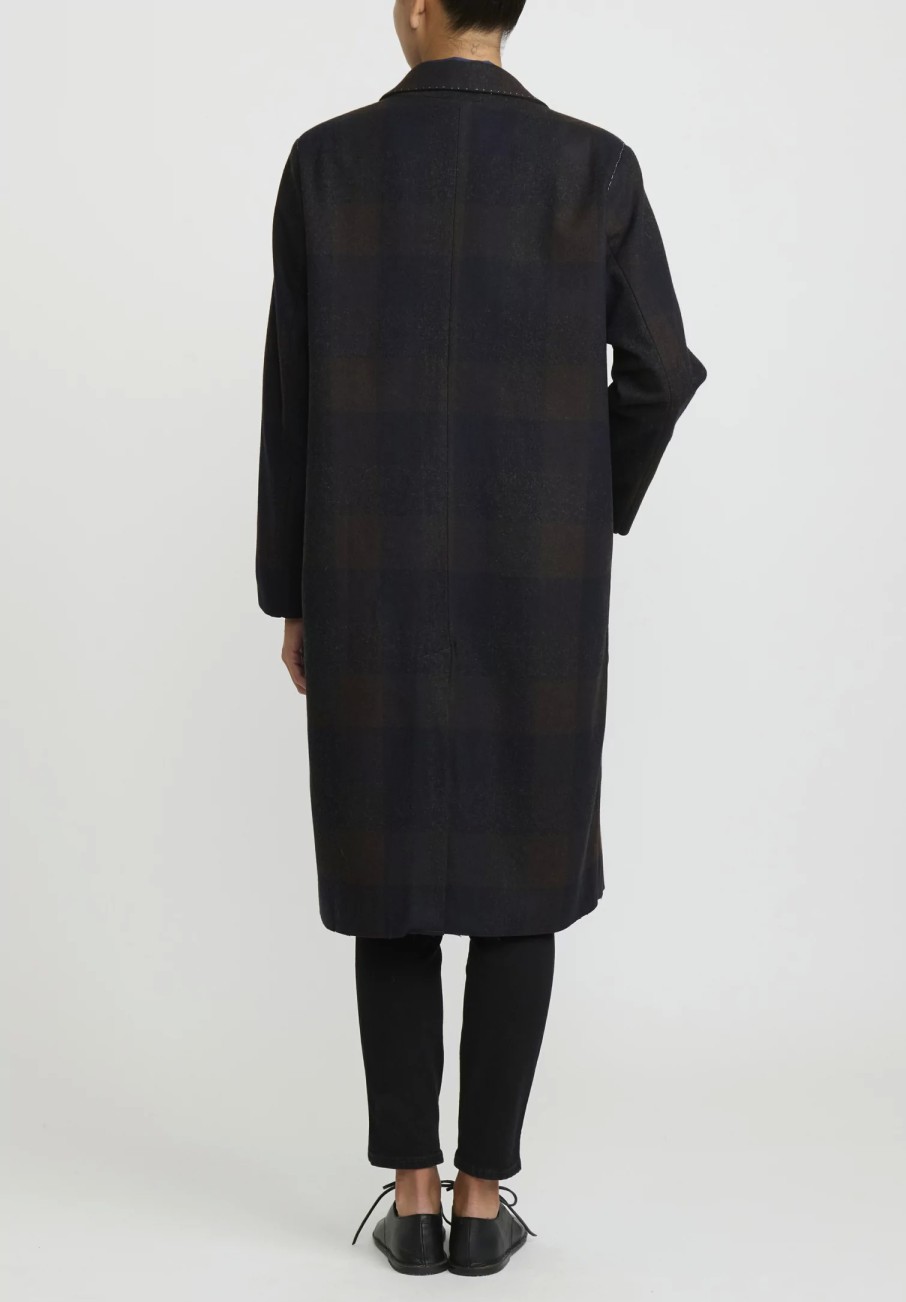 Umit Unal Coats & Dusters | Hand-Stitched Double Breasted Wool Coat In Brown & Black Check