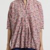 Daniela Gregis Tops | Washed Cotton Floral Kora Top In Blue, Red & Yellow