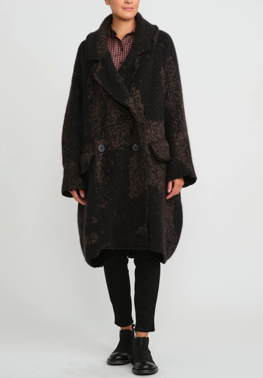 Rundholz Coats & Dusters | Raccoon Hair And Virgin Wool Knit Coat In Kaffee Brown & Black