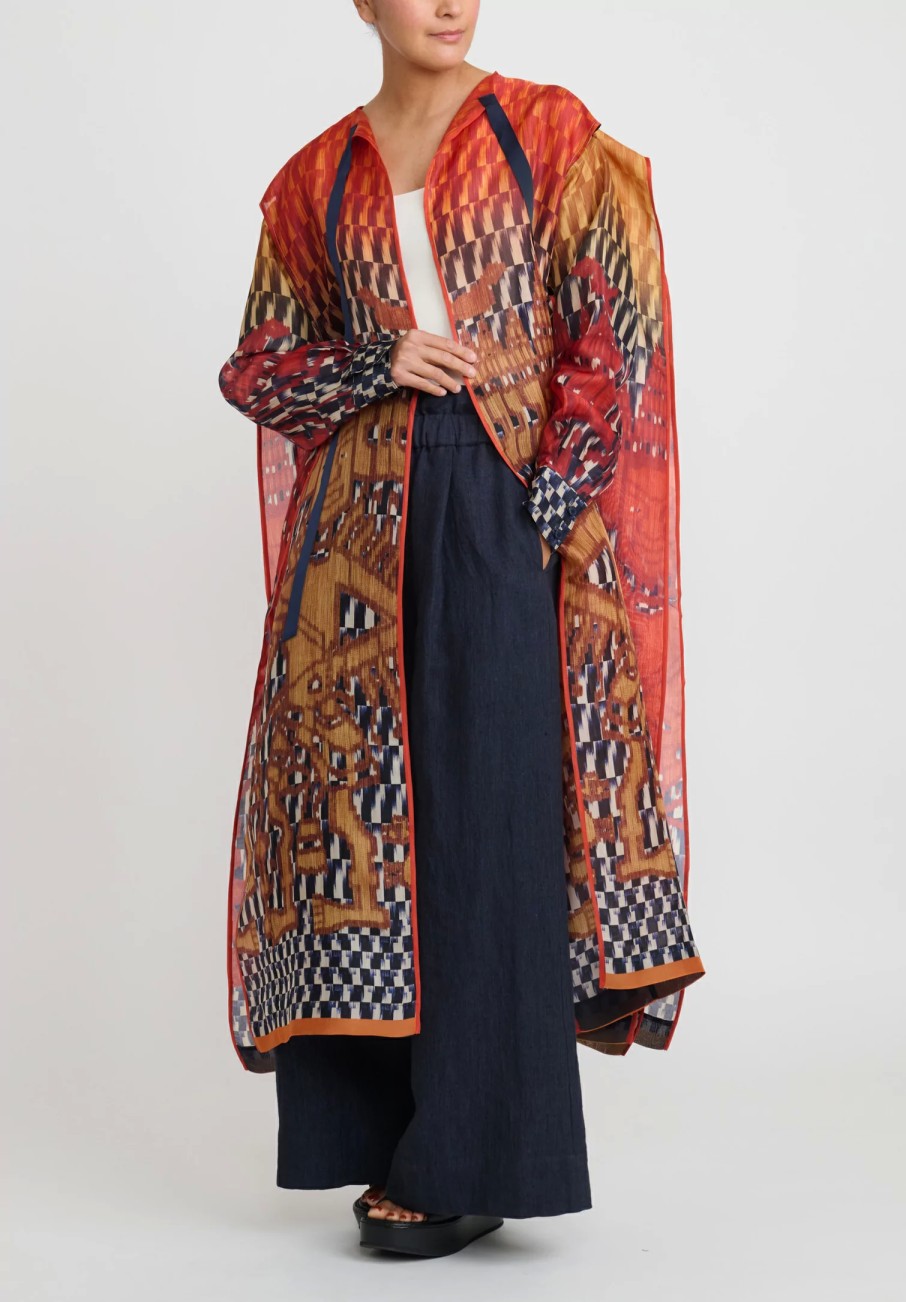 Biyan Decorative Coats | Silk Organza Rusii Tunic In Persimmon & Tangerine Orange