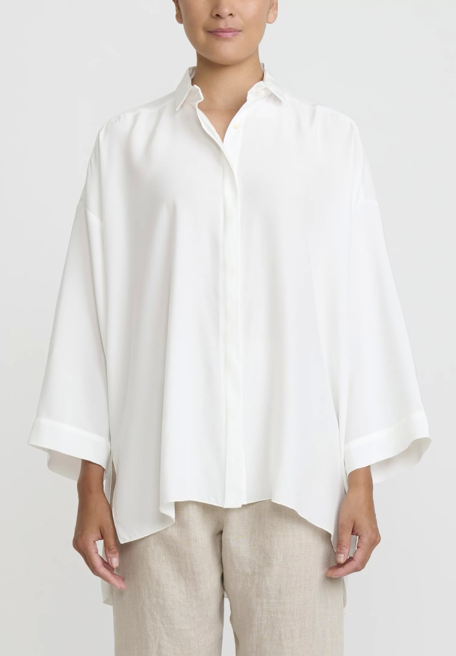 Shi Cashmere Shirts & Blouses | Shi Charmeuse Silk Oversized Shirt In White