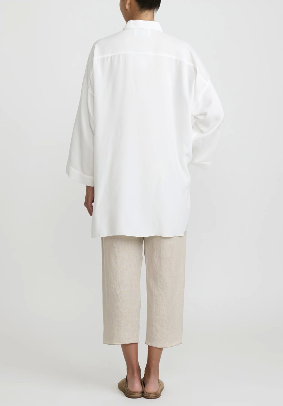 Shi Cashmere Shirts & Blouses | Shi Charmeuse Silk Oversized Shirt In White