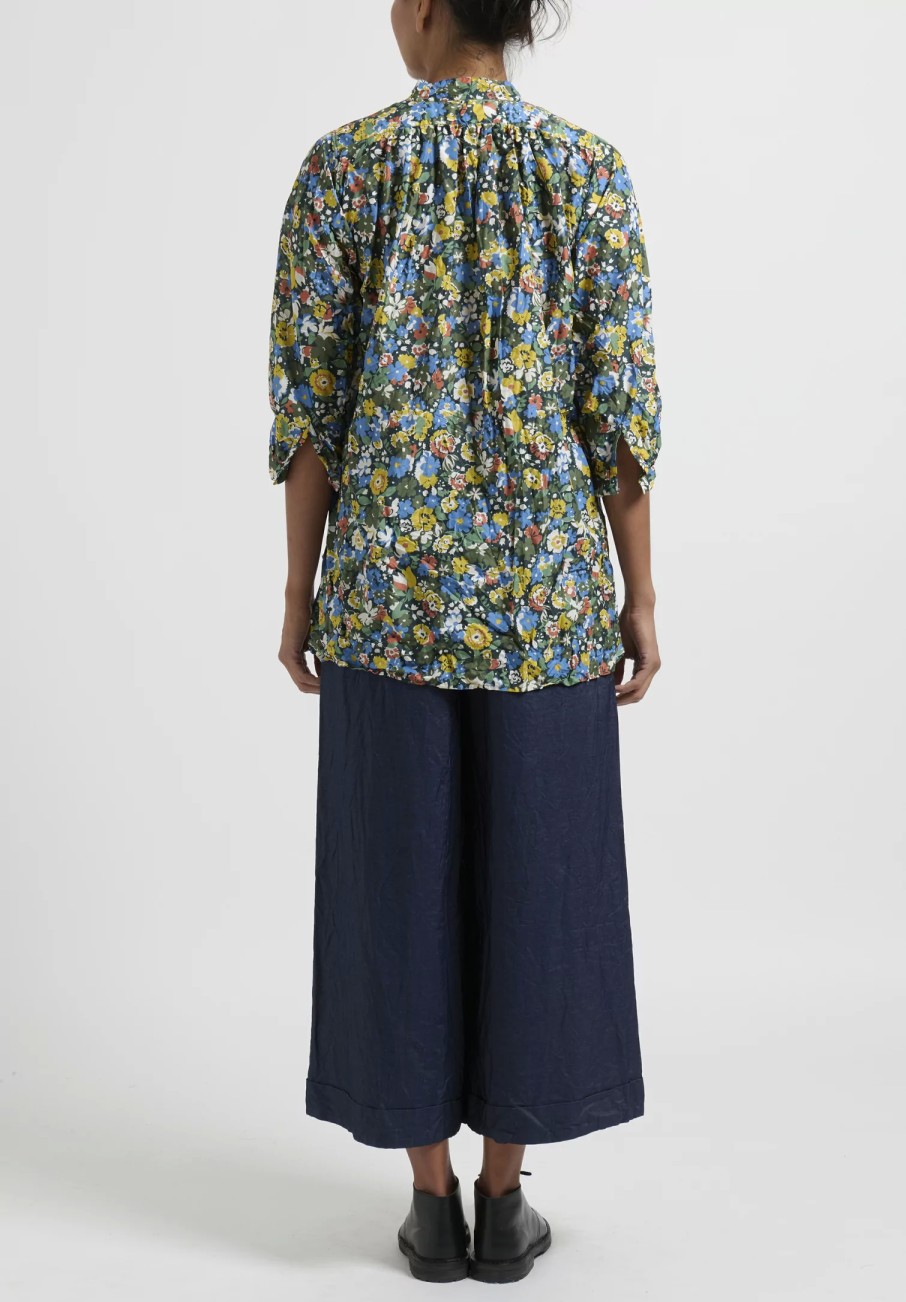 Daniela Gregis Tops | Washed Cotton Kora Top In Fiori Verde Green & Blue