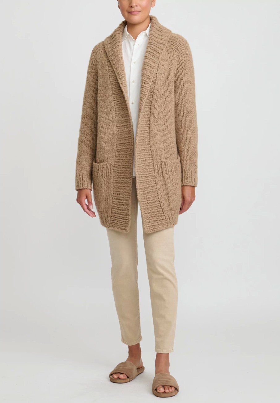 Wommelsdorff Knitwear | Hand Knit Cashmere & Silk Ava Cardigan In Caramel Camel Brown