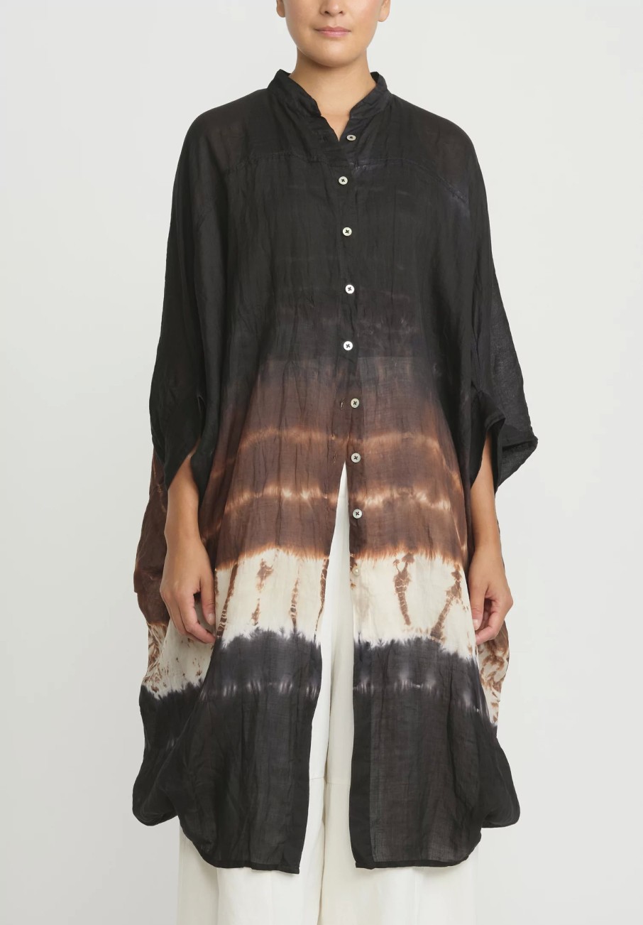 Gilda Midani Tunics | Pattern Dyed Linen Square Dress In Chocolate Brown Row